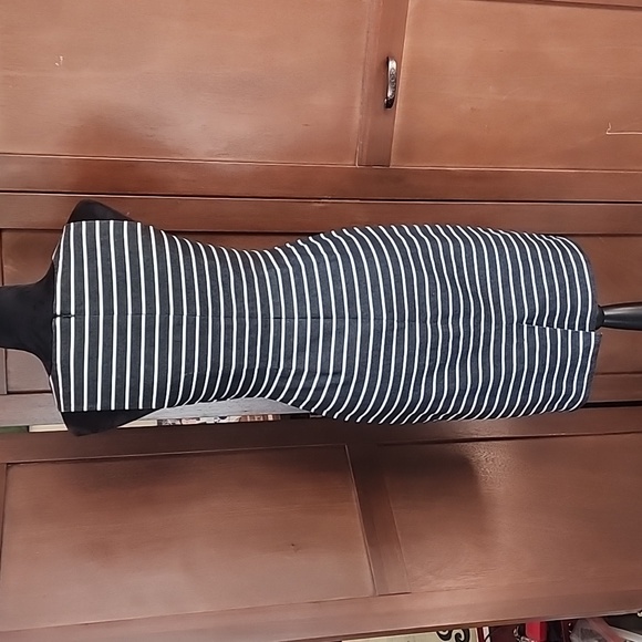 THE LIMITED Black White Stripe Denim Fitted Sleeveless Midi Pencil Dress Size 2 - Picture 4 of 9
